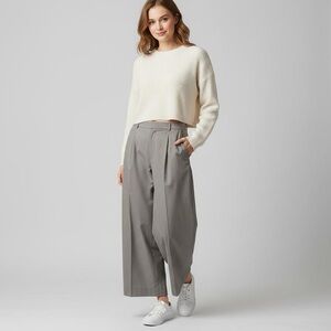 ZARA Baggy, slouchy, gray, wide-leg, pleated trousers pants office casual Sz XXL